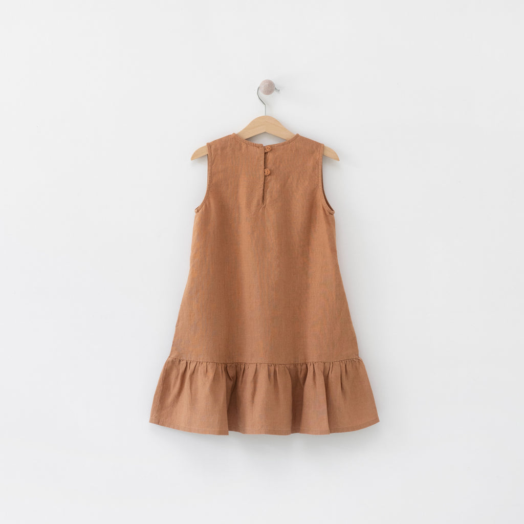 Antonella Linen Dress in Peach Caramel Lekokko 