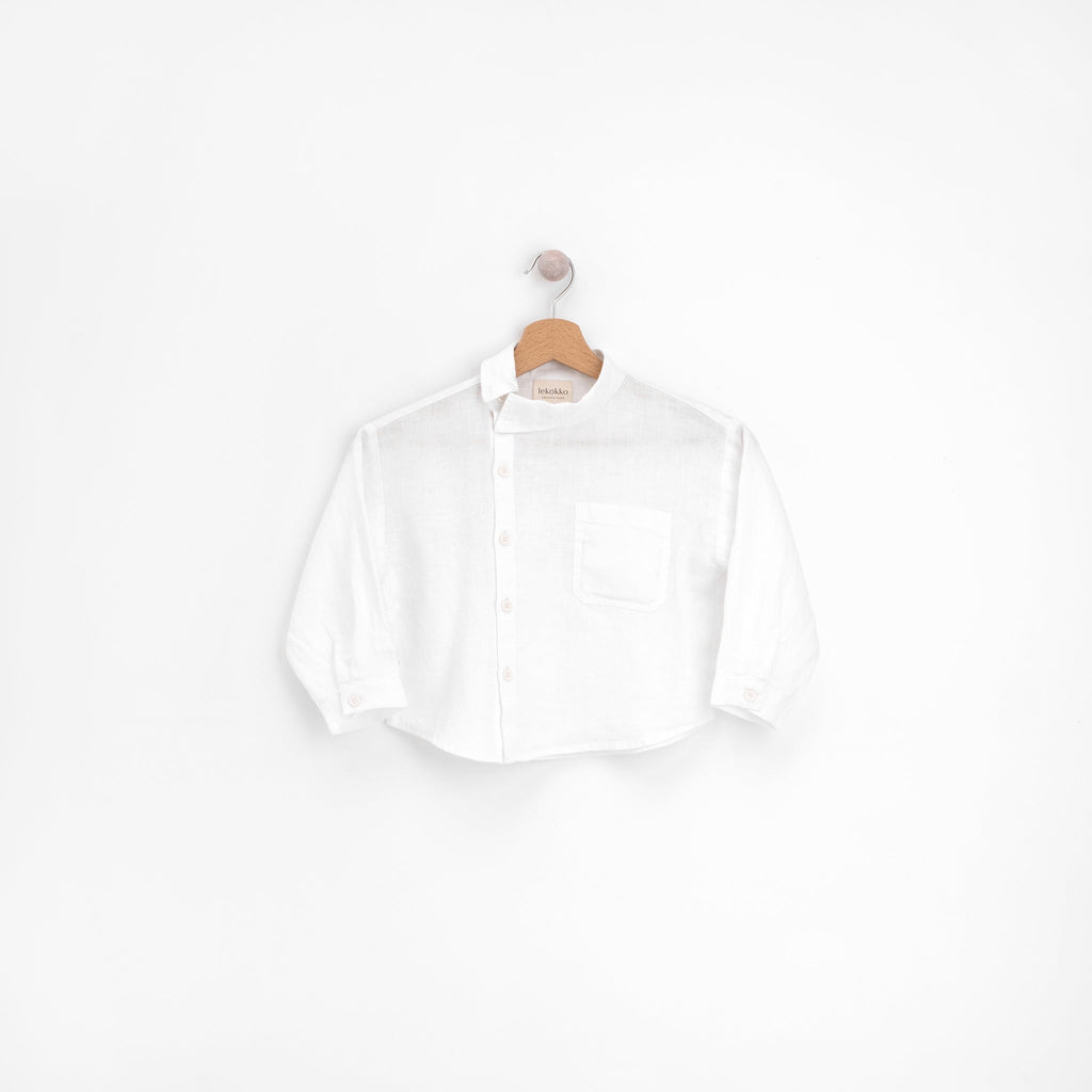 Eino White Asymmetric Oversized Linen Shirt in White lekókko 