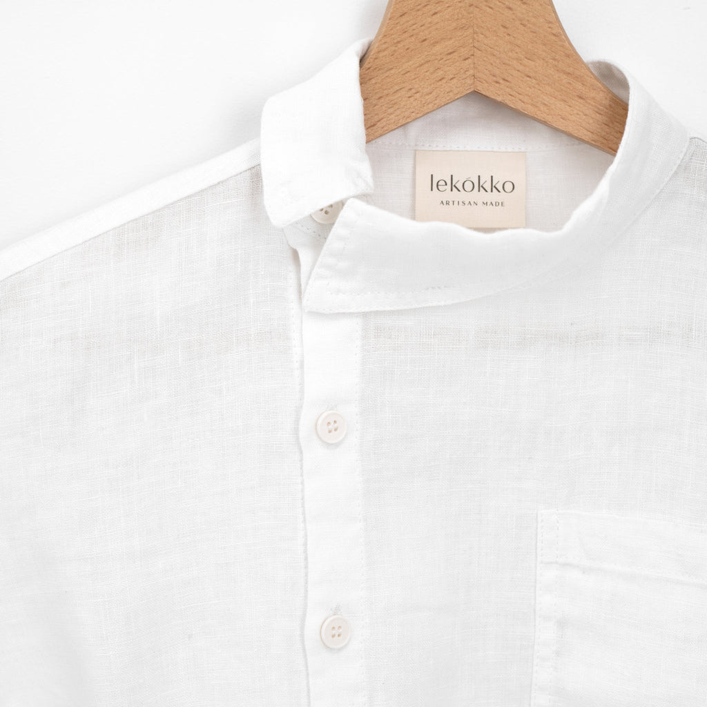 Eino White Asymmetric Oversized Linen Shirt in White lekókko 