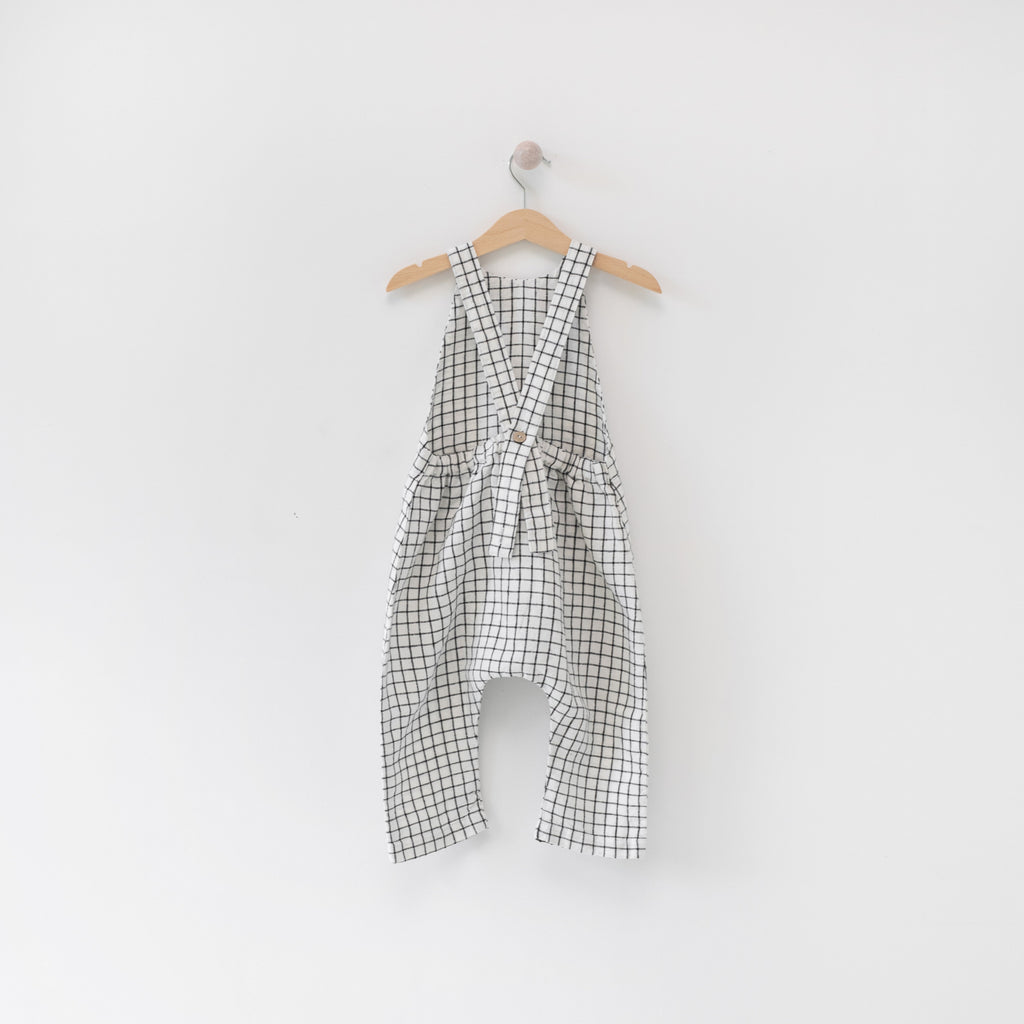 Kai Linen Romper in Grid Lekokko 