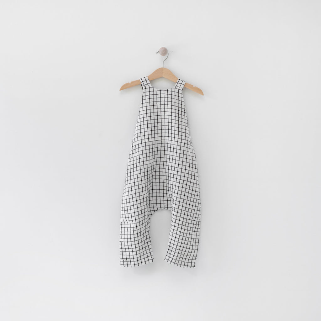 Kai Linen Romper in Grid Lekokko 